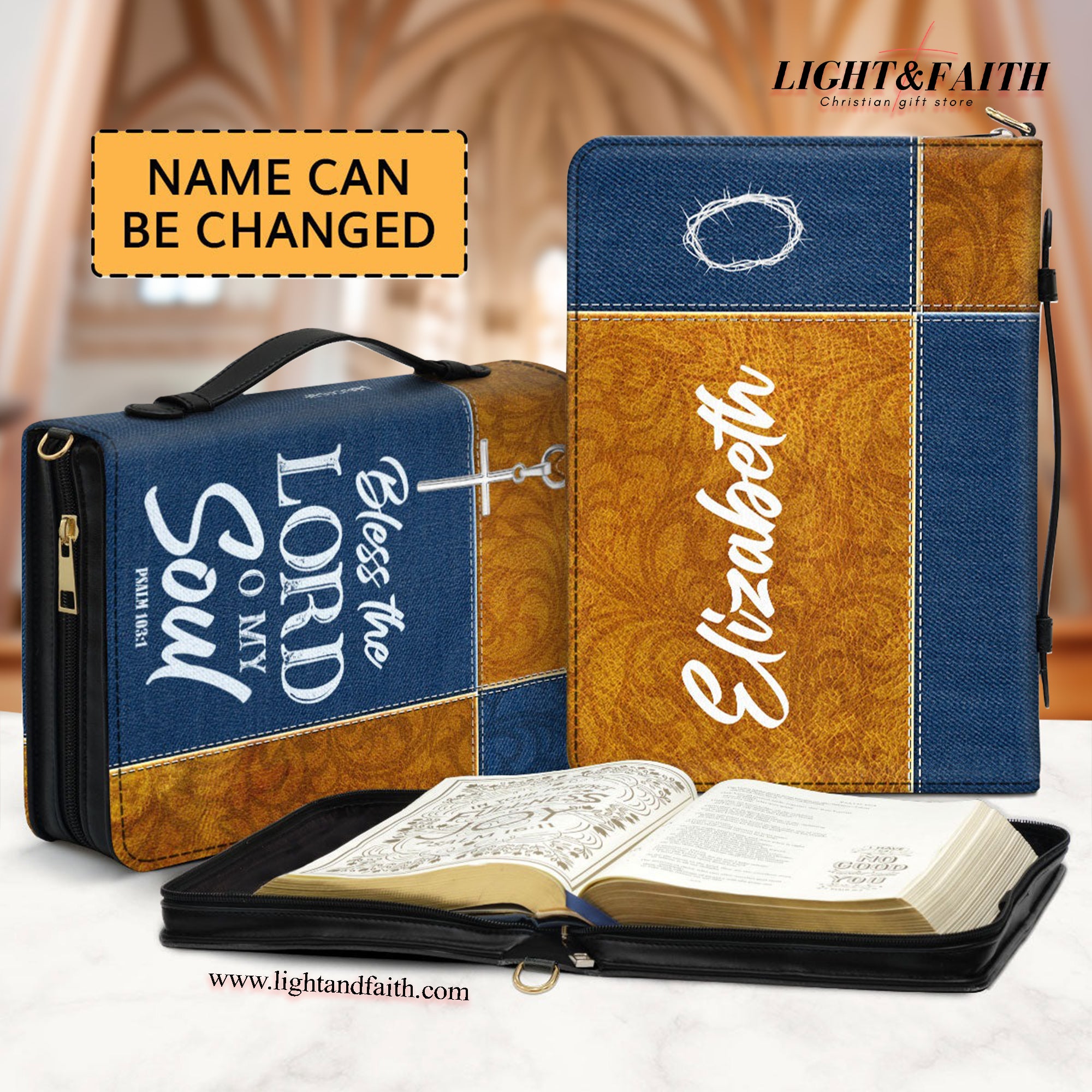 Bless The Lord O My Soul, Psalm 103:1 Leather Book Cover, Personalized Bible Cover With Handle ,Inspiration Gifts For Christian People, Christian Gift, Bible Covers Jesus Gifts